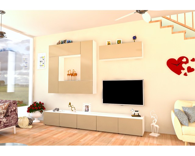 Living Armonia PAL Cappuccino Lucios - Varianta 2 cu sistem "PUSH TO OPEN"